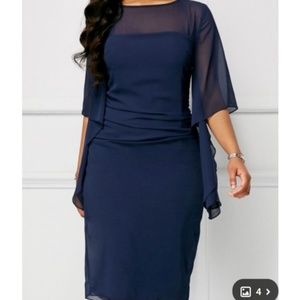Rotita dark blue sheer sleeve dress